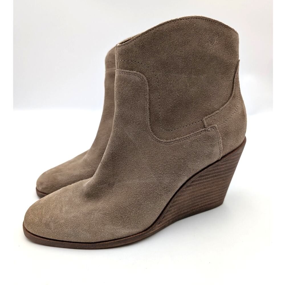Lucky Brand Waltz Wedge Ankle Bootie Side Zip Women's Taupe Size US10M EU41.5